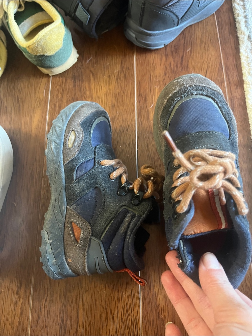Zara Kids Navy and Brown Lace-Up Boots